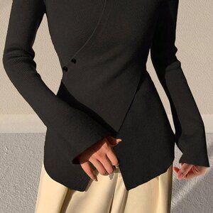 Black Casual Women's Cross Design Asymmetric Knitted Sweater